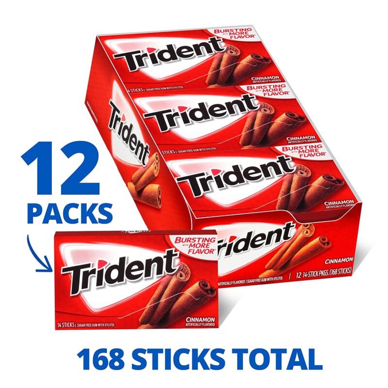 Trident Cinnamon Sugar Free Gum, 12 Packs of 14 Pieces (168 Total Pieces)