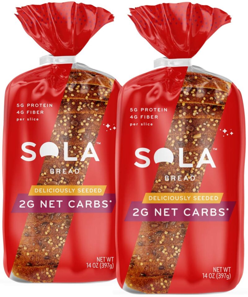 Sola Deliciously Seeded Bread – 5g of Protein & 4g of Fiber Per Slice – 14 OZ Loaf of Bread (Pack of 2)