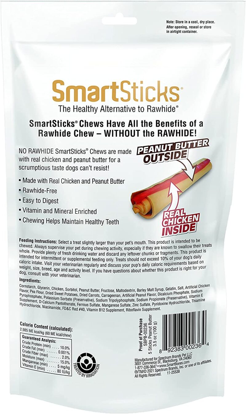 Smartsticks Peanut Butter Dog Chew, 5 Pieces/Pack