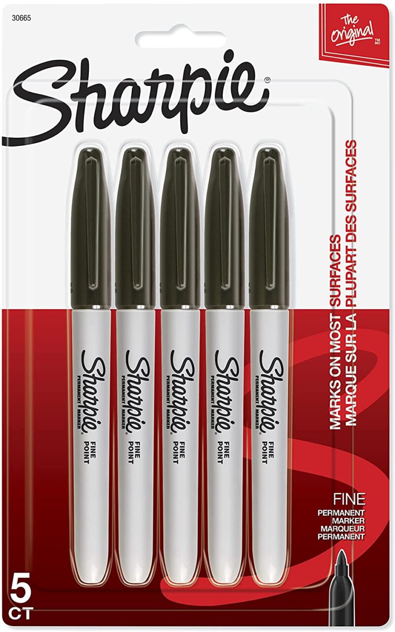 Sharpie Permanent Marker, Fine Point, Black, Pack of 5